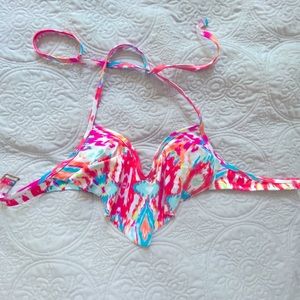 EUC neon V halter frill bikini top padded size S